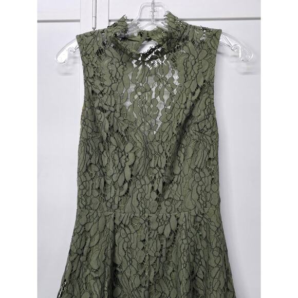 Keepsake the Label Dress Womens Medium Green Porcelain Lace Mock Neck Mini - Picture 4 of 12